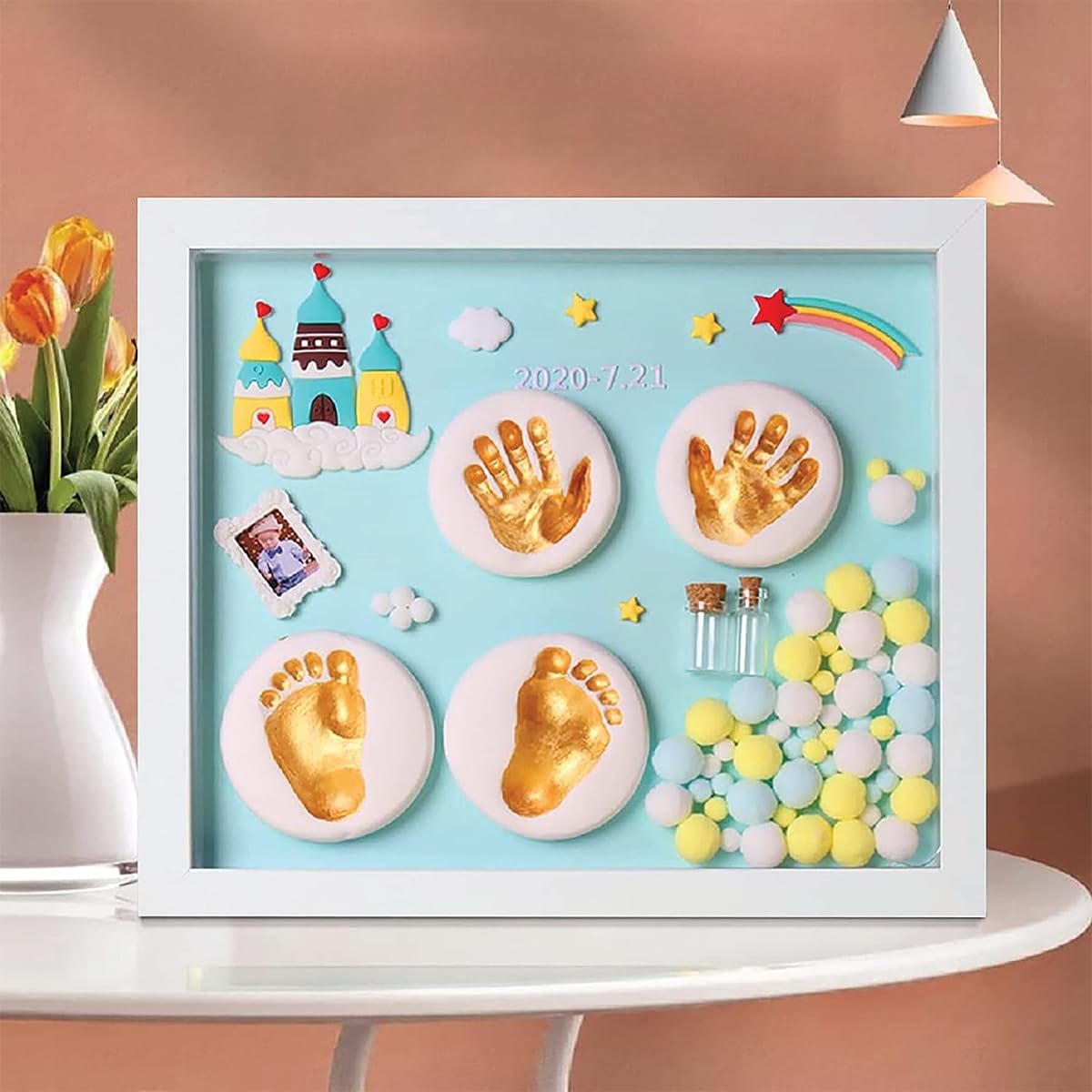 PATPAT® Casting Kit for Baby Newborn Baby Hand Print and Footprint Kit, Baby Hand and Foot Casting Kit Printing Kit with Frame Baby Shower Gifts for Girls Boys Birthday Decoration for Baby-Blue PATPAT® Casting Kit for Baby Newborn Baby Hand Print and Footprint Kit, Baby Hand and Foot Casting Kit Printing Kit with Frame Baby Shower Gifts for Girls Boys Birthday Decoration for Baby-Blue